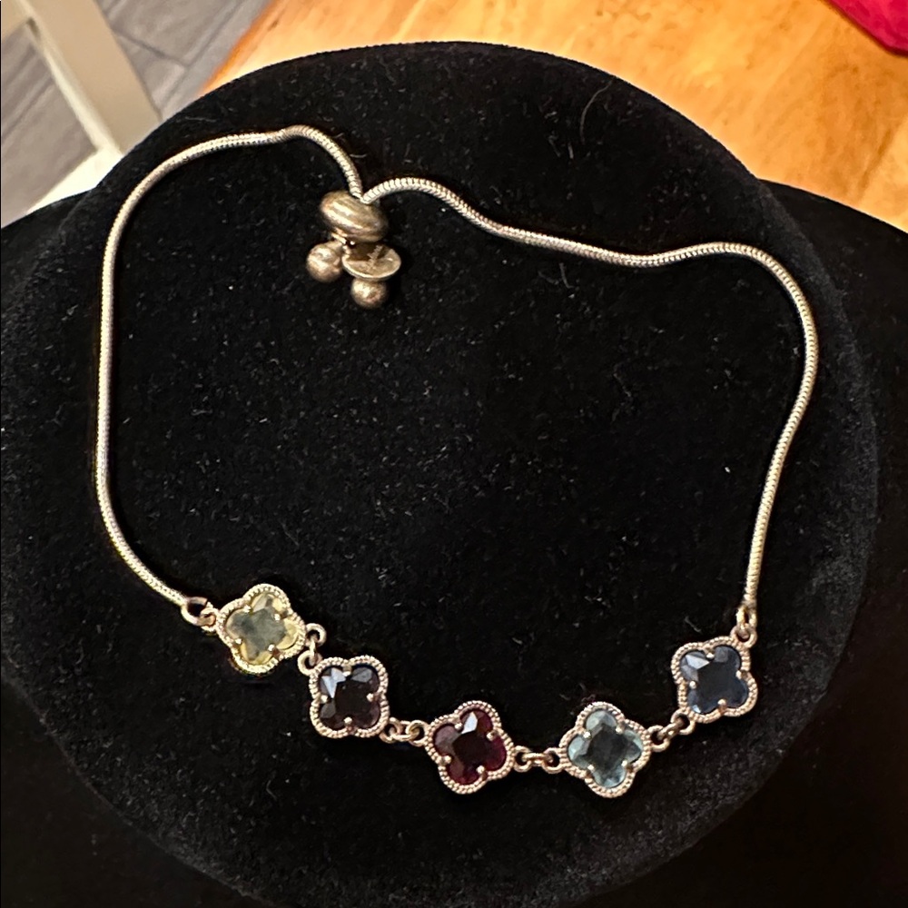 Dyadema 925 Italy Round Chain with Elegant Multi-Color Clover Gemstones. 10” - Picture 2 of 6